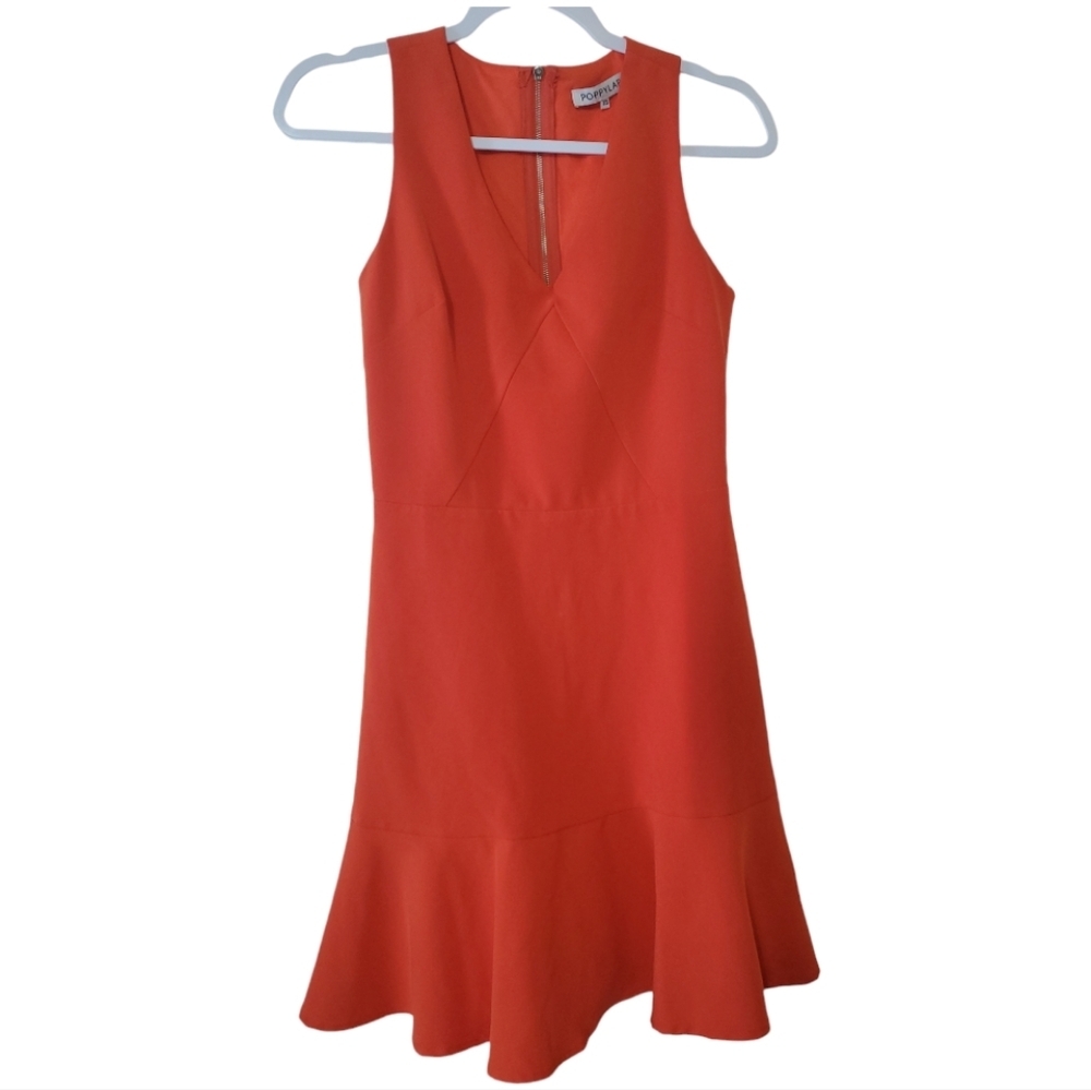 POPPYLARK Ruffle Hem Dress Orange XS Sheath Womens Tent Dress